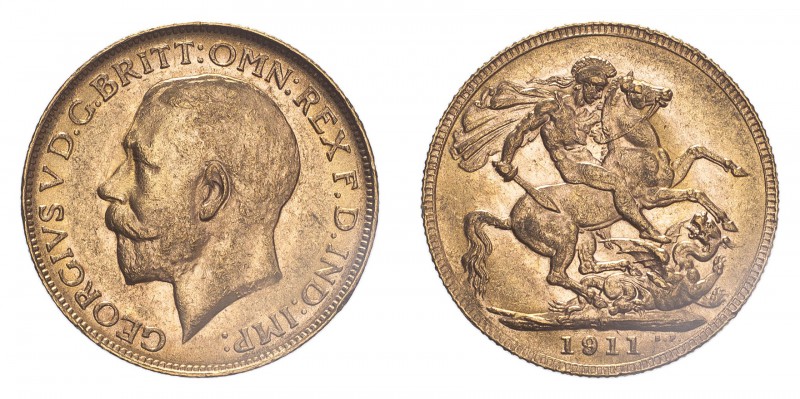 AUSTRALIA. George V, 1910-36. Sovereign, 1911 P, Perth, 7.99 g. S-4001; Marsh-25...