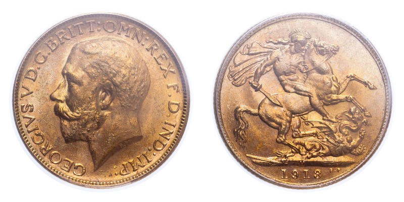 AUSTRALIA. George V, 1910-36. Sovereign, 1913 M, Melbourne, 7.99 g. S-3999; Mars...
