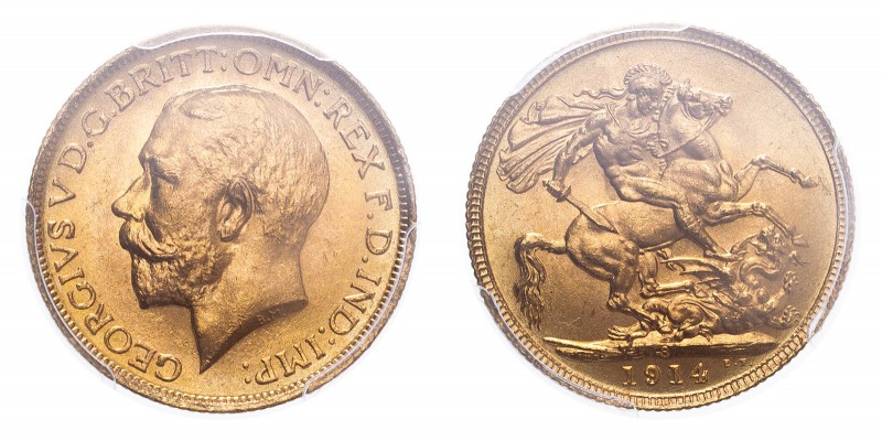 AUSTRALIA. George V, 1910-36. Sovereign, 1914 S, Sydney, 7.99 g. S-4003; Marsh-2...