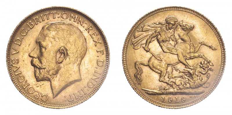 AUSTRALIA. George V, 1910-36. Sovereign, 1919 P, Perth, 7.99 g. S-4001; Marsh-25...