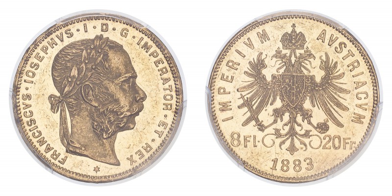 AUSTRIA: HABSBURG. Franz Joseph I, 1848-1916. 8 Florins / 20 Francs, 1883, Vienn...