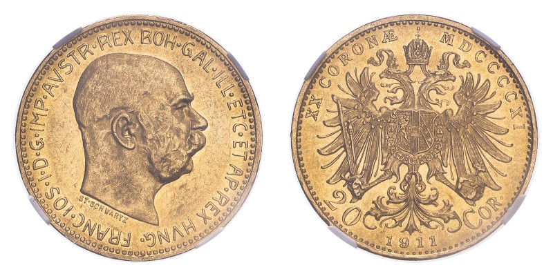 AUSTRIA. Franz Josef I, 1848-1916. 20 Corona, 1911, Vienna, 6.78 g. KM-2818. 
In...