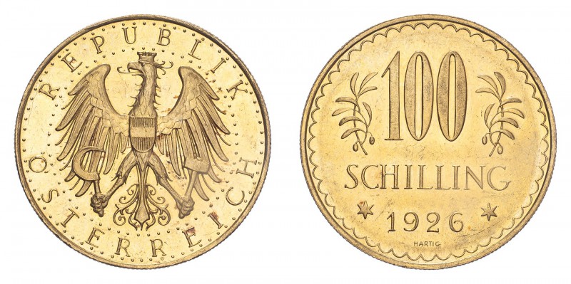 AUSTRIA. Republic. 100 Schilling, 1926, 23.52 g. KM-2842; Fr-520. 
Extremely fin...