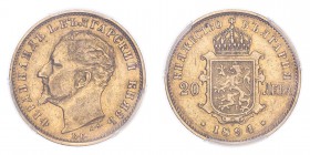 BULGARIA. Ferdinand I, 1887-1908. 20 Leva, 1894 KB, Kremnitz, 6.45 g. KM-20. 
In secure plastic holder, graded by PCGS AU50, certification number 8386...
