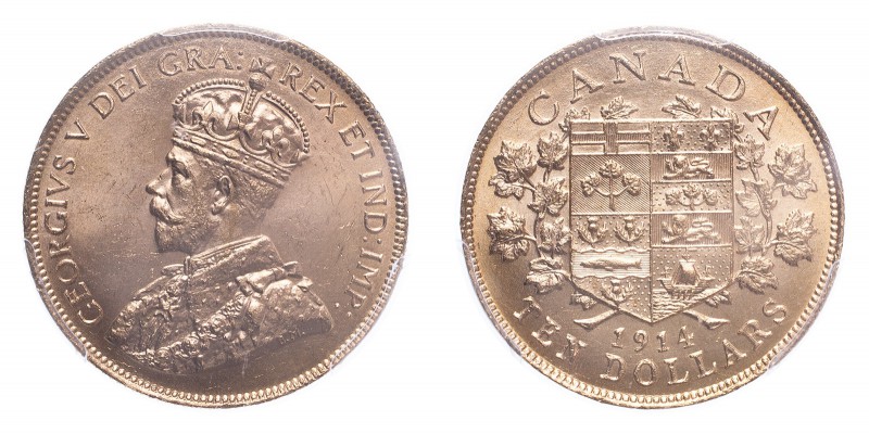 CANADA. George V, 1910-36. 10 Dollars, 1914, Ottawa, 16.72 g. KM-27; Fr-3. 
Cana...