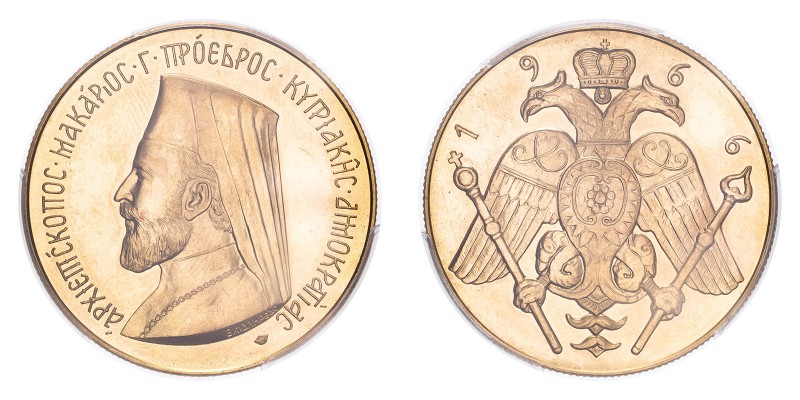 CYPRUS. Archbishop Makarios III, 1960-74. 5 Pounds, 1966, Paris, Proof. 39.86 g....
