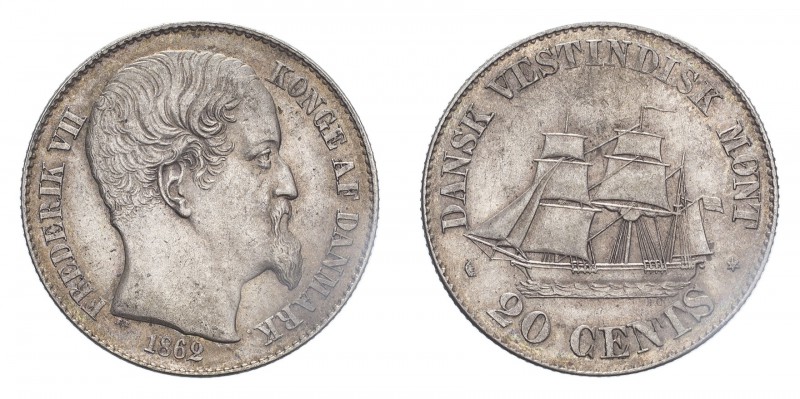 DANISH WEST INDIES. Frederick VII, 1848-63. 20 Cents, 1862, Copenhagen, 6.96 g. ...