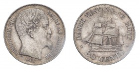 DANISH WEST INDIES. Frederick VII, 1848-63. 20 Cents, 1862, Copenhagen, 6.96 g. H 19; KM 67. 
Popular type/design. Scarce in this grade. About uncircu...