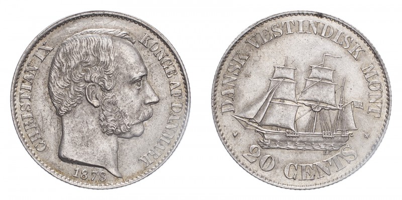 DANISH WEST INDIES. Christian IX, 1863-1906. 20 Cents, 1878, Copenhagen, 6.96 g....