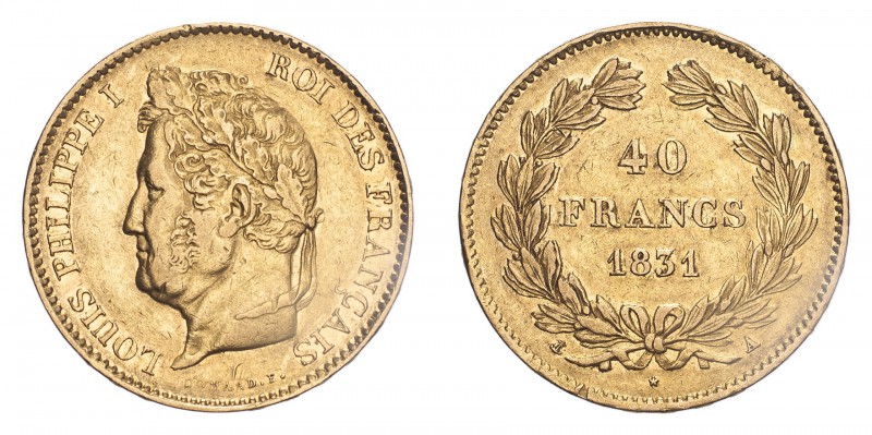 FRANCE. Louis-Philippe, 1830-48. 40 Francs, 1831 A, 12.90 g. Fr-557; Gad-1106; F...