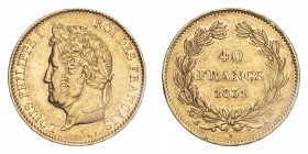 FRANCE. Louis-Philippe, 1830-48. 40 Francs, 1831 A, 12.90 g. Fr-557; Gad-1106; F-546; KM-747. 
Laureate head of Louis Philippe facing left, surroundin...