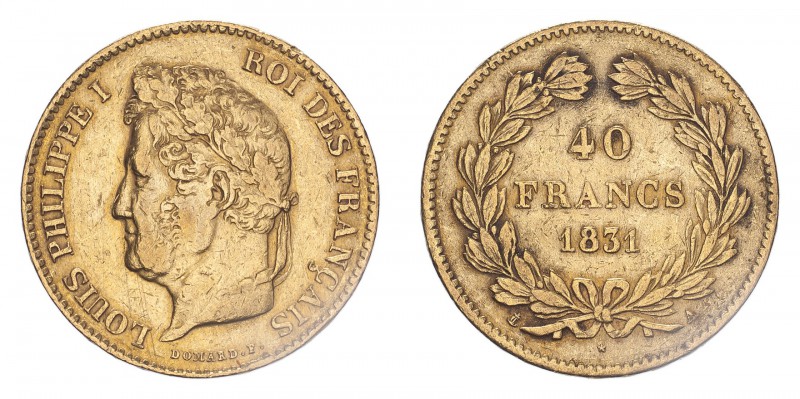 FRANCE. Louis Philippe I, 1830-48. 40 Francs, 1831 A, Paris, 12.90 g. KM-747.
L...