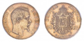 FRANCE. Napoleon III, 1852-70. 50 Francs, 1858 BB, Strasbourg, 16.13 g. Fr-571; Gad-1111; F-547; KM-785. 
Bare head of Napoleon III facing right, NAPO...