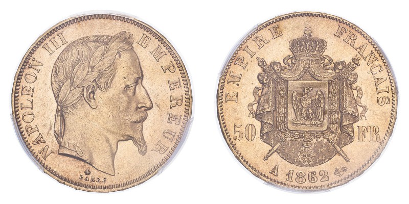 FRANCE. Napoleon III, 1852-70. 50 Francs, 1862 A, Paris, 16.13 g. Fr-582; Gad-11...
