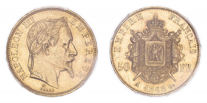 FRANCE. Napoleon III, 1852-70. 50 Francs, 1868 A, Paris, 16.13 g. Fr-582; Gad-11...