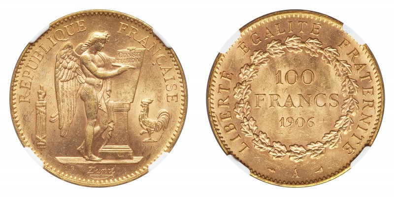 FRANCE. Third Republic, 1870-1940. 100 Francs, 1906 A, Paris, Genius. 32.26 g. F...