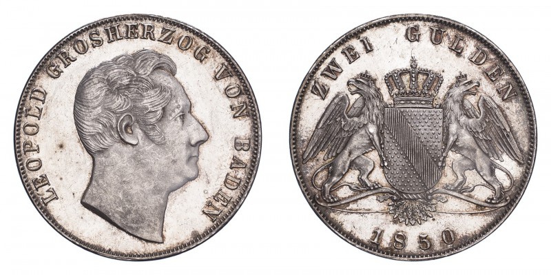 GERMANY: BADEN. Karl Leopold Friedrich, 1830-52. 2 Gulden, 1850, Mannheim, 21.57...