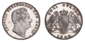 GERMANY: BADEN. Karl Leopold Friedrich, 1830-52. 2 Gulden, 1850, Mannheim, 21.57 g. AKS-91; Dav-527; J-63; Kahnt 22. 
Practically uncirculated with pr...