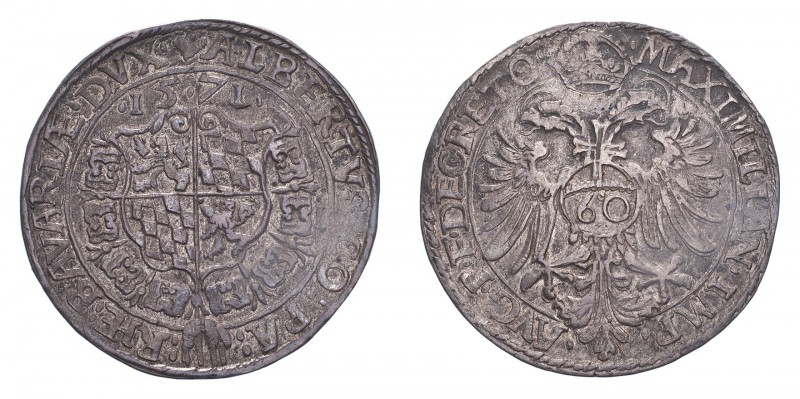 GERMANY: BAVARIA. Albert V, 1550-79. Guldentaler, 1571, Munich, Scarce date. 24....