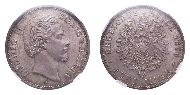 GERMANY: BAVARIA. Ludwig II, 1864-86. 5 Mark, 1876 D, Munich, 27.78 g. KM 896; J...
