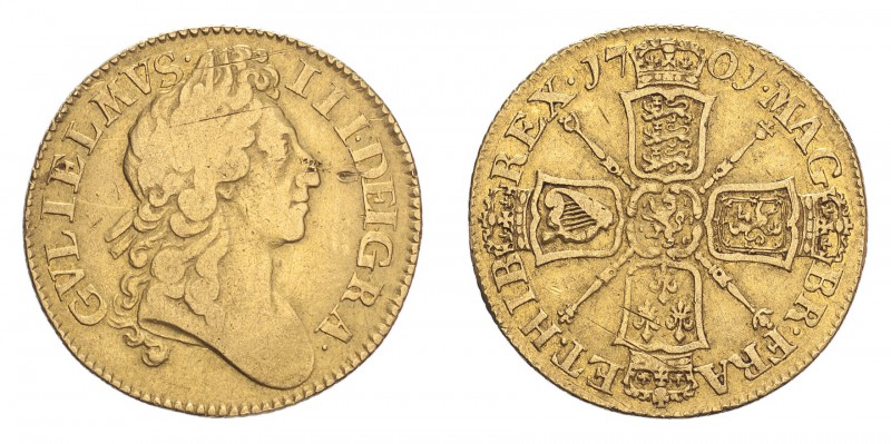 GREAT BRITAIN. William III, 1694-1702. Guinea, 1701, London, 8.27 g. S-3463. 
Ha...