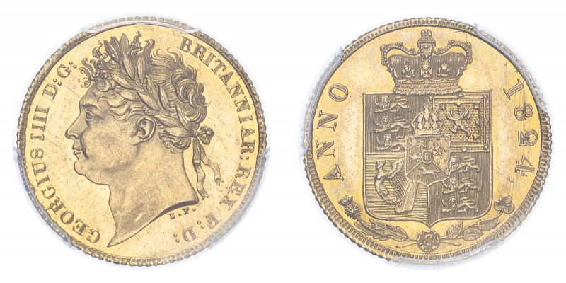 GREAT BRITAIN. George IV, 1820-30. Half-Sovereign, 1824, London, 3.99 g. S-3803;...