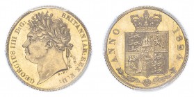 GREAT BRITAIN. George IV, 1820-30. Half-Sovereign, 1824, London, 3.99 g. S-3803; KM-689.
Laureate head of George IV facing left, legend reads GEORGIU...