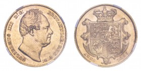 GREAT BRITAIN. William IV, 1830-37. Sovereign, 1835, London, 7.99 g. Marsh-19; S-3829; KM-717. 
Bare head of William IV facing right, legend around re...