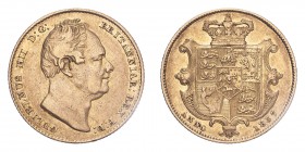 GREAT BRITAIN. William IV, 1830-37. Sovereign, 1837, London, 7.99 g. S-3829; KM-717. 
Bare head of William IV facing right, legend around reads GULIEL...