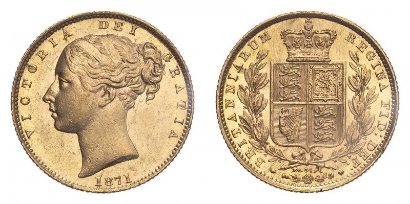GREAT BRITAIN. Victoria, 1837-1901. Sovereign, 1871, London, Shield. Die number ...