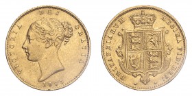 GREAT BRITAIN. Victoria, 1837-1901. Half-Sovereign, 1863, London, No die number. 3.99 g. S-3859A; KM-735.1. 
Second young head of Victoria facing left...