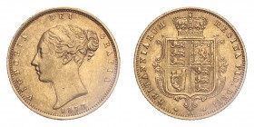 GREAT BRITAIN. Victoria, 1837-1901. Half-Sovereign, 1873, London, Die number 89. 3.99 g. S-3860D; KM-735.2. 
Third young head of Victoria facing left,...