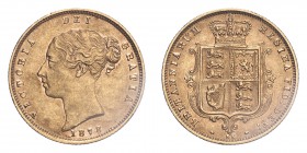 GREAT BRITAIN. Victoria, 1837-1901. Half-Sovereign, 1878, London, Number number 36. 3.99 g. S-3860E; KM-735.2. 
Fourth young head of Victoria with nar...