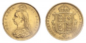GREAT BRITAIN. Victoria, 1837-1901. Half-Sovereign, 1887, London, 3.99 g. S-3869; KM-766. 
Crowned and veiled Jubilee bust facing left, VICTORIA DEI G...