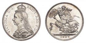GREAT BRITAIN. Victoria, 1837-1901. Crown, 1887, London, 28.28 g. S-3921; KM-765. 
Crowned and veiled Jubilee bust facing left, legend around reads VI...