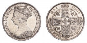 GREAT BRITAIN. Victoria, 1837-1901. Florin, 1886, London, mdccclxxxvi, without die number. 11.31 g. S-3891-3901; KM-746.4. 
Crowned 'Gothic' bust faci...