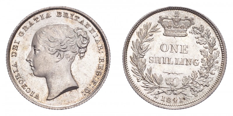 GREAT BRITAIN. Victoria, 1837-1901. Shilling, 1841, London, 5.68 g. S-3904. 
In ...