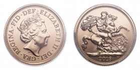 GREAT BRITAIN. Elizabeth II, 1952-. Sovereign, 2018, Royal Mint, 7.98 g. S-SC10. 
Fifth crowned portrait of HM Queen Elizabeth II facing right. Legend...