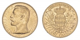MONACO. Albert I, 1889-1922. 100 Francs, 1896 A, Paris, 32.26 g. KM-105. 
About extremely fine.