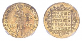 NETHERLANDS: HOLLAND. Ducat, 1777 HOL, 3.49 g. Fr-250; Delm-775; KM-12. 
Knight standing right, holding sword and bundle of arrows, CONCORDIA·RES PAR·...