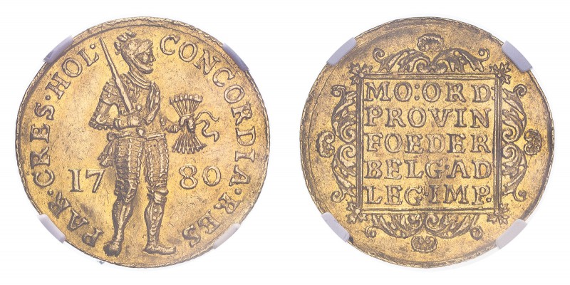 NETHERLANDS: HOLLAND. Ducat, 1780 HOL, 3.49 g. Fr-250; Delm-775; KM-12. 
Knight ...