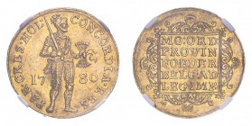 NETHERLANDS: HOLLAND. Ducat, 1780 HOL, 3.49 g. Fr-250; Delm-775; KM-12. 
Knight standing right, holding sword and bundle of arrows, CONCORDIA·RES PAR·...