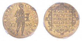 NETHERLANDS: UTRECHT. Ducat, 1796 TRA, Trade Coinage. 3.50 g. KM11.3. 
Knight standing right, holding sword and bundle of arrows, CONCORDIA·RES PAR·CR...