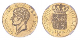 NETHERLANDS: KINGDOM OF HOLLAND. Louis Napoleon, 1806-10. Ducat, 1809, 3.43 g. Fr-322; KM-38. 
Bare head of Louis Napoleon facing left, abbreviated le...