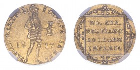 NETHERLANDS. Willem I, 1815-40. Ducat, 1817, 3.50 g. KM-50. 
Knight standing right, holding sword and bundle of arrows, CONCORDIA RES PARVAE CRESCUNT....