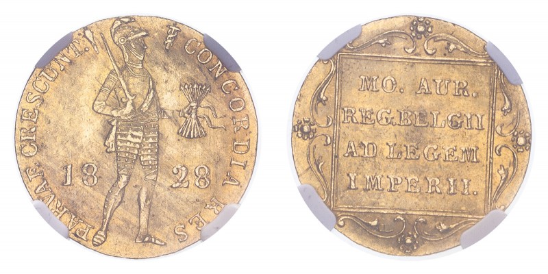 NETHERLANDS. Willem I, 1815-40. Ducat, 1828, 3.50 g. KM-50. 
Knight standing rig...