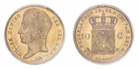 NETHERLANDS. Willem I, 1815-40. 10 Gulden, 1828 B, Brussels, 6.73 g. KM-56; Sch-194; Fr-327. 
In secure plastic holder, graded by PCGS MS64, certifica...
