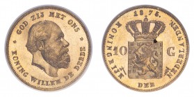 NETHERLANDS. Willem III, 1849-90. 10 Gulden, 1875, Utrecht, 6.73 g. KM-105. 
In secure plastic holder, graded by NGC MS64, certification number 195945...