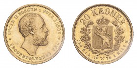 NORWAY. Oscar II. 20 Kroner, 1878, Kongsberg, 8.96 g. KM 355. 
Extremely fine.