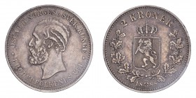 NORWAY. Oscar II, 1872-1905. 2 Kroner, 1888, Rare date. 15.00 g. KM 359. 
VF.